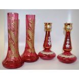 Two pairs Ruby glass vases