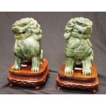 Good pair antique Chinese carved jade temple dogs