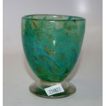 Murano hand blown green and gold footed bowl