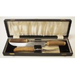 Vintage stag horn handle three piece carving set