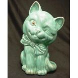 Large Crown Devon green Seated Cat figure