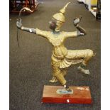 Statue Bronze Thai dancer on wooden base