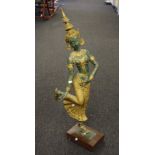 Statue Bronze Thai dancer on wooden base