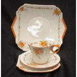 Art Deco Shelley "Acacia" trio and cake plate