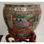 Large Chinese ceramic floor pot & stand