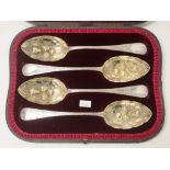 Good cased set four vintage berry spoons