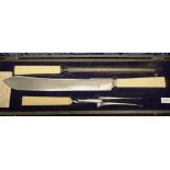 Good cased vintage 'bone' handle carving set