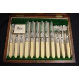 Set of silver plate & bone fruit knives & forks