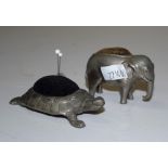 Two vintage silver plate animal form pin cushions