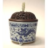 Chinese blue & white porcelain censer