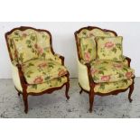 Pair of good Louis XV style Bergere armchairs