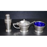 Four piece Art Deco silver plate cruet set