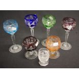 Six various Bohemian harlequin glasses