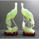 Pair Chinese carved greenstone bird figures