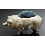 Early silver plate pig form pin cushion