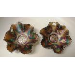 Two amethyst carnival glass bowls