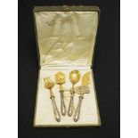 Cased antique French silver & gilt serving pieces