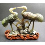 Chinese carved hard stone figure of two storks