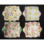 Set four Shelley blossom decorated butter dishes