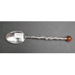 Dutch silver parfait spoon with amber ball finial
