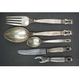 Five pieces Georg Jensen acorn silver cutlery