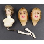 Group early waxed model faces & a half doll