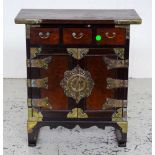 Small Eastern brass bound storage cabinet