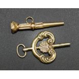 Two 19th gold cased pocket watch keys
