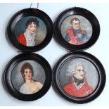 Four framed circular portrait miniatures