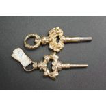 Two Antique gold cased pocket watch keys