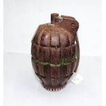 Vintage cast metal hand grenade form money box