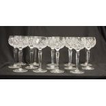 Fourteen Bohemian crystal stem white wine glasses