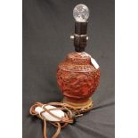 Chinese cinnabar base electric table lamp