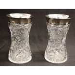 Good pair Edward VII crystal & silver vases