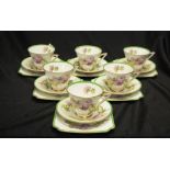 Six Royal Doulton "Glamis thistle" trios