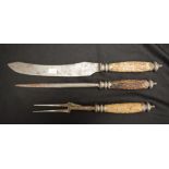 Three piece horn handle carving set