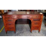 Antique inlaid mahogany twin pedestal desk