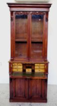 Antique European walnut secretaire bookcase