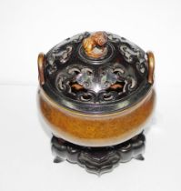 Good Chinese bronze censer & stand