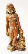 Oriental carved wood standing woman figure