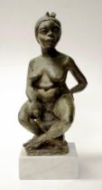 African carved bronze seated woman figure