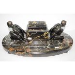 Art Deco Austrian bronze & marble ink stand