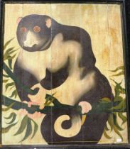 Chinese framed wooden panel of lemur image