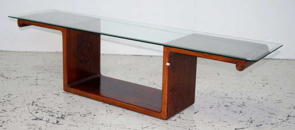 Contemporary oriental glass top hall table