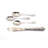 Three Georgian silver teaspoons & a butter knife