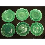 Set six Wedgwood green leaf plates