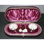 Cased pair Victorian silver open salts & spoons