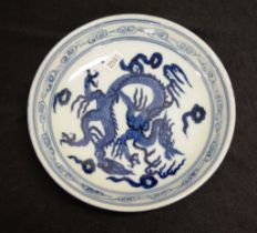 Chinese blue and white shallow bowl with dragon