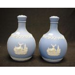 Pair Wedgwood blue jasper lidded flasks