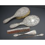 Sterling silver hand mirror and brush set